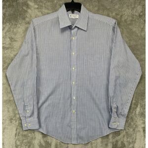 Lanvin Paris Men's Shirt 16-35 Blue Striped Long Sleeve‎ Button Up